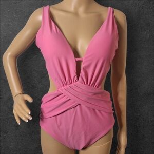 Bar III Pink Twist-Front One-Piece Swimsuit